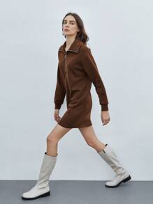 SHEIN Unity Sweatshirt Dress - Chocolate Brown - View 7