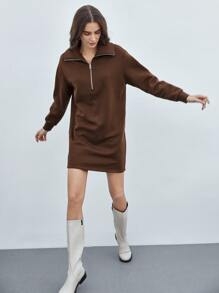 SHEIN Unity Sweatshirt Dress - Chocolate Brown - View 8