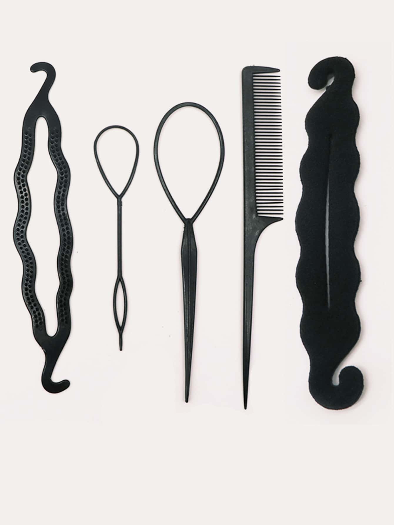 发型设计工具 5 件套 发型设计 翘头 发型工具、DIY 发饰 编发工具 和 尖尾梳、发髻制作器、发髻制作器套装（适合女性女孩）