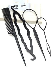 发型设计工具 5 件套 发型设计 翘头 发型工具、DIY 发饰 编发工具 和 尖尾梳、发髻制作器、发髻制作器套装（适合女性女孩）