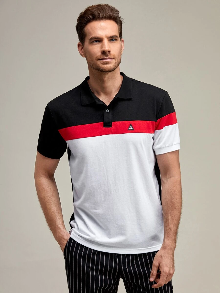 Manfinity Men Letter Patch Colorblock Polo Shirt - Multicolor - View 1
