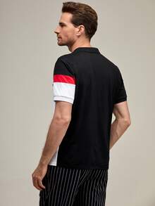 Manfinity Men Letter Patch Colorblock Polo Shirt - Multicolor - View 2