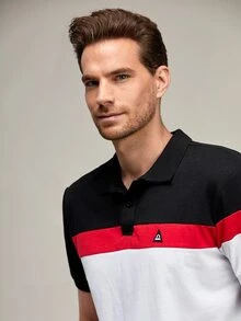 Manfinity Men Letter Patch Colorblock Polo Shirt - Multicolor - View 3