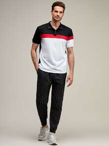 Manfinity Men Letter Patch Colorblock Polo Shirt - Multicolor - View 4