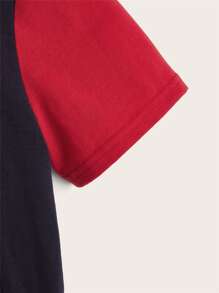 SHEIN Boys Colour Block Embroidery Detail Polo Shirt - Black - View 3