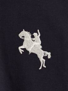 SHEIN Boys Colour Block Embroidery Detail Polo Shirt - Black - View 4