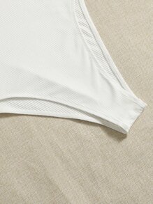 SHEIN EZwear Scoop Neck Rib-knit Bodysuit - White - View 5
