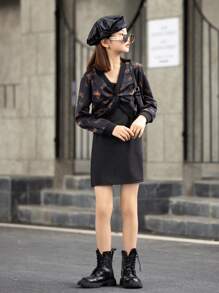 Girls Butterfly Print Twist Front Top & Dress - Black - View 1