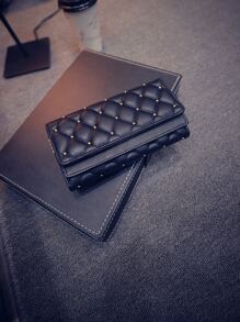 CONTAINEVERY Studded Decor Quilted Flap Long Wallet Classy - Black - View 2