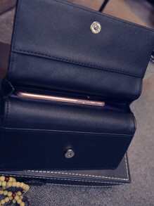 CONTAINEVERY Studded Decor Quilted Flap Long Wallet Classy - Black - View 3