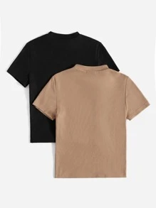 SHEIN EZwear Summer 2pcs Mock Neck Short Sleeves Fit Base Tee - Multicolor - View 3