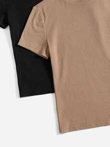 SHEIN EZwear Summer 2pcs Mock Neck Short Sleeves Fit Base Tee - Multicolor - View 6
