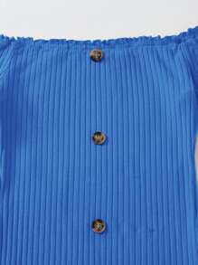 SHEIN Unity Button Front Lettuce Edge Bardot Dress - Royal Blue - View 5