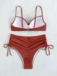SHEIN Swim Summer Beach Ruched Bikini Set Push Up Bra & Scrunch Butt High Waisted Bottom 2 Piece Bathing Suit - Rusty Rose - View 4