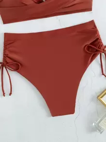 SHEIN Swim Summer Beach Ruched Bikini Set Push Up Bra & Scrunch Butt High Waisted Bottom 2 Piece Bathing Suit - Rusty Rose - View 5
