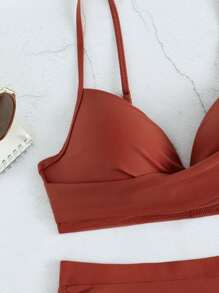 SHEIN Swim Summer Beach Ruched Bikini Set Push Up Bra & Scrunch Butt High Waisted Bottom 2 Piece Bathing Suit - Rusty Rose - View 3