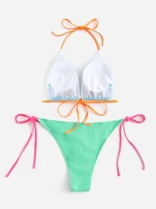 SHEIN Swim Curve Plus Size Triangle Tie Side Bikini Set Summer Beach - Multicolor - View 2