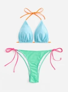 SHEIN Swim Curve Plus Size Triangle Tie Side Bikini Set Summer Beach - Multicolor - View 5