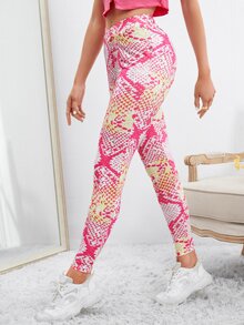 Snakeskin Print Leggings - Multicolor - View 3