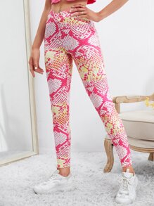 Snakeskin Print Leggings - Multicolor - View 4
