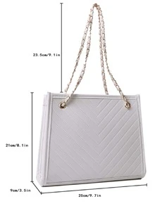 Quilted Pattern Chain Square Bag - White - View 3