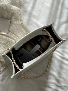 Quilted Pattern Chain Square Bag - White - View 4