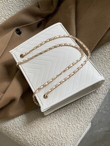 Quilted Pattern Chain Square Bag - White - View 7