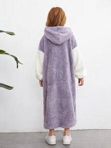 SHEIN 女孩雙色落肩袖絨毛連帽連衣裙 - 淺灰紫 - 查看 2