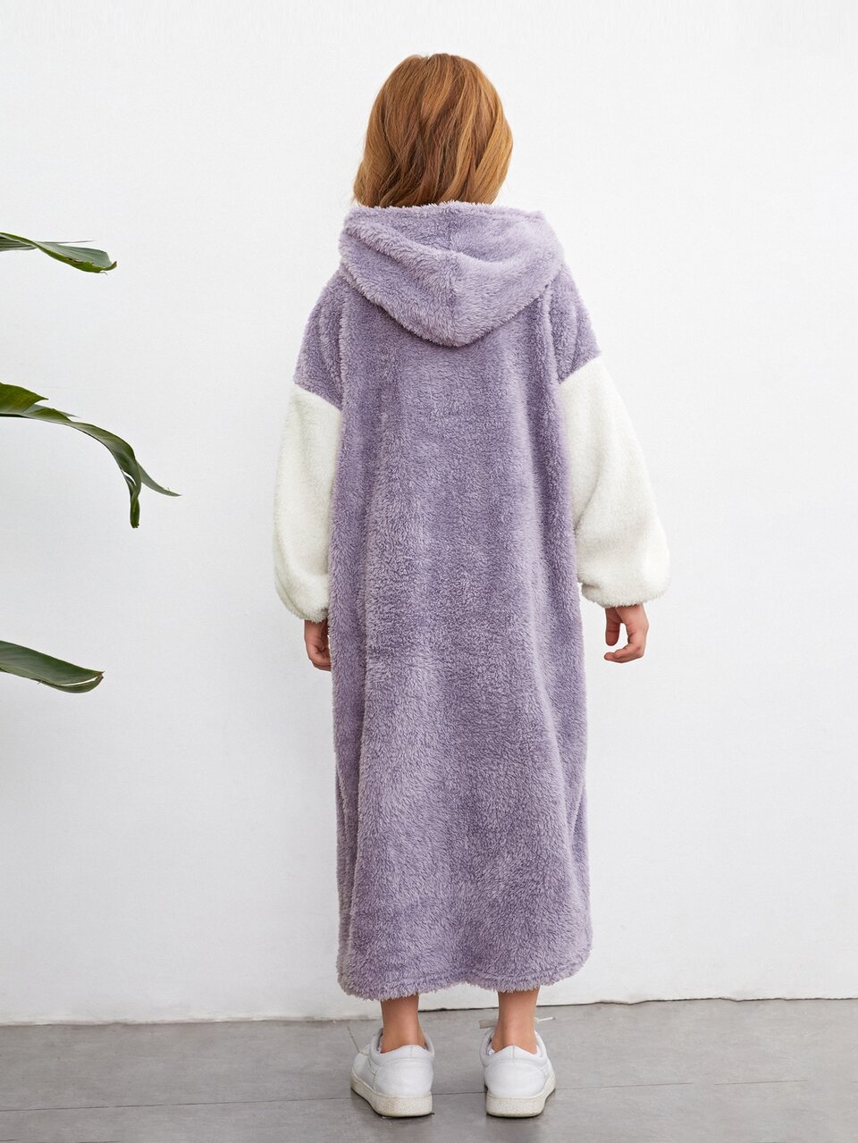Tween Girl Two Tone Drop Shoulder Teddy Sweatshirt Dress, In Fall/Winter