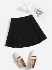 SHEIN Girls Solid Pleated Skirt - Black - View 1