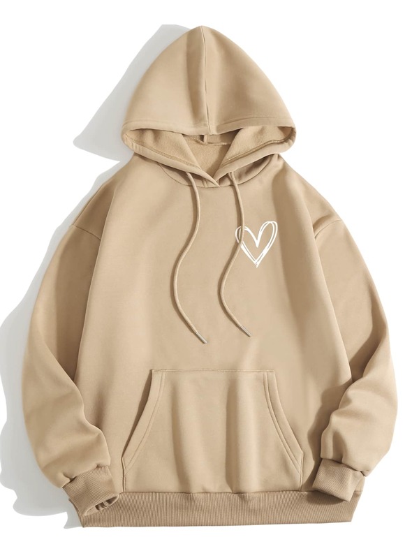 SHEIN LUNE 愛心圖案加絨內裏抽繩連帽衫