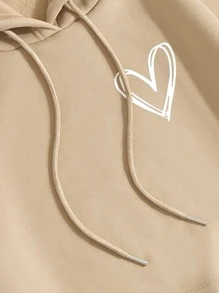 SHEIN LUNE 愛心圖案加絨內裏抽繩連帽衫