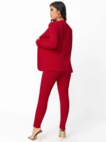SHEIN SXY Solid Open Front Blazer & Trousers Set Without Camisole - Red - View 2
