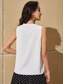 SHEIN Clasi Solid Tie Neck Top - White - View 2