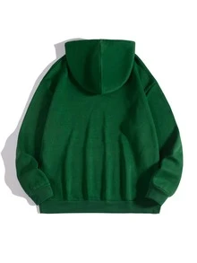 SHEIN EZwear Áo hoodie ấm áp Đồ họa Chữ cái Túi kangaroo Dây rút - màu xanh lá - Xem 2