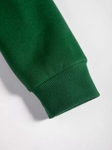 SHEIN EZwear Áo hoodie ấm áp Đồ họa Chữ cái Túi kangaroo Dây rút - màu xanh lá - Xem 4