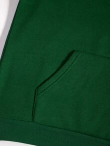 SHEIN EZwear Áo hoodie ấm áp Đồ họa Chữ cái Túi kangaroo Dây rút - màu xanh lá - Xem 6