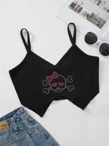 Áo hai dây Bất đối xứng Pha lê kim cương Con số Giải trí - màu đen - Xem 1