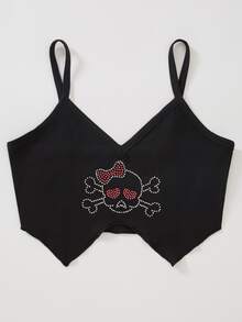 Áo hai dây Bất đối xứng Pha lê kim cương Con số Giải trí - màu đen - Xem 3