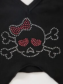 Áo hai dây Bất đối xứng Pha lê kim cương Con số Giải trí - màu đen - Xem 5