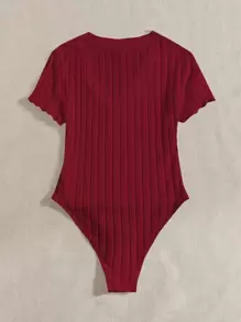 SHEIN EZwear Solid Ribbed Knit V Neck Bodysuit For Summer - Burgundy - View 2