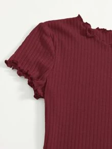 Muchica 生菜邊羅紋針織包臀連衣裙 - 酒紅色 - 查看 5