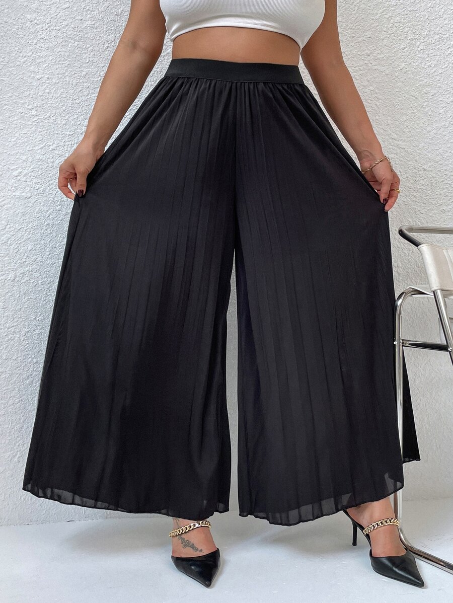 Celure Plus Pleated Wide Leg Trousers - Black - View 1
