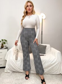 Pantalones acampanados de pata de gallo - Blanco y Negro - Ver 3