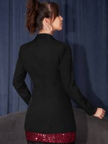 SHEIN Unity Peak Collar Hook And Eye Front Blazer - Black - View 2