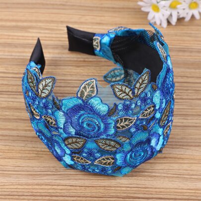Flower Embroidered Wide Headband