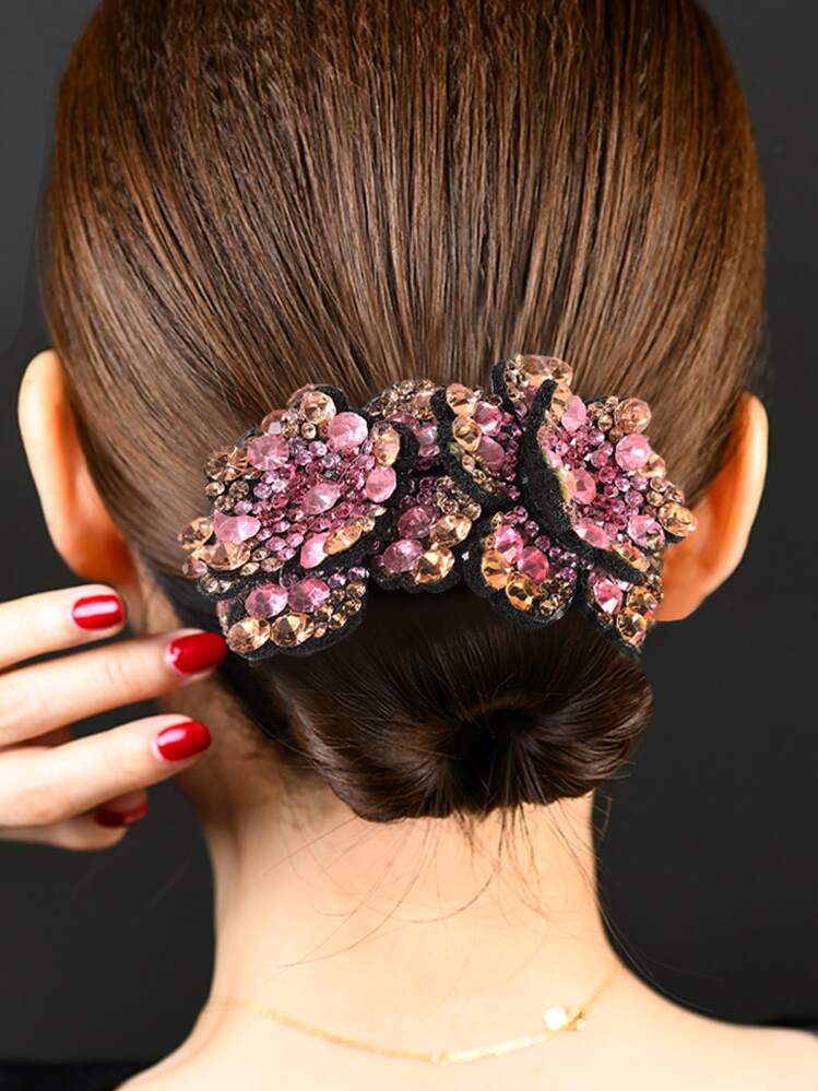 1個 ラインストーン フラワー ヘアクロウクリップ(ランダムライン