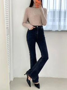 DAZY 罗纹针织高领毛衣、长袖上衣、秋装 - 杏色 - 查看 4