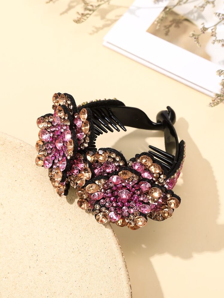 1個 ラインストーン フラワー ヘアクロウクリップ(ランダムライン