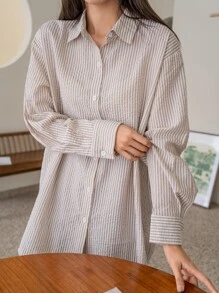 DAZY 竖条纹落肩衬衫、长袖上衣、秋装 - 彩色 - 查看 9